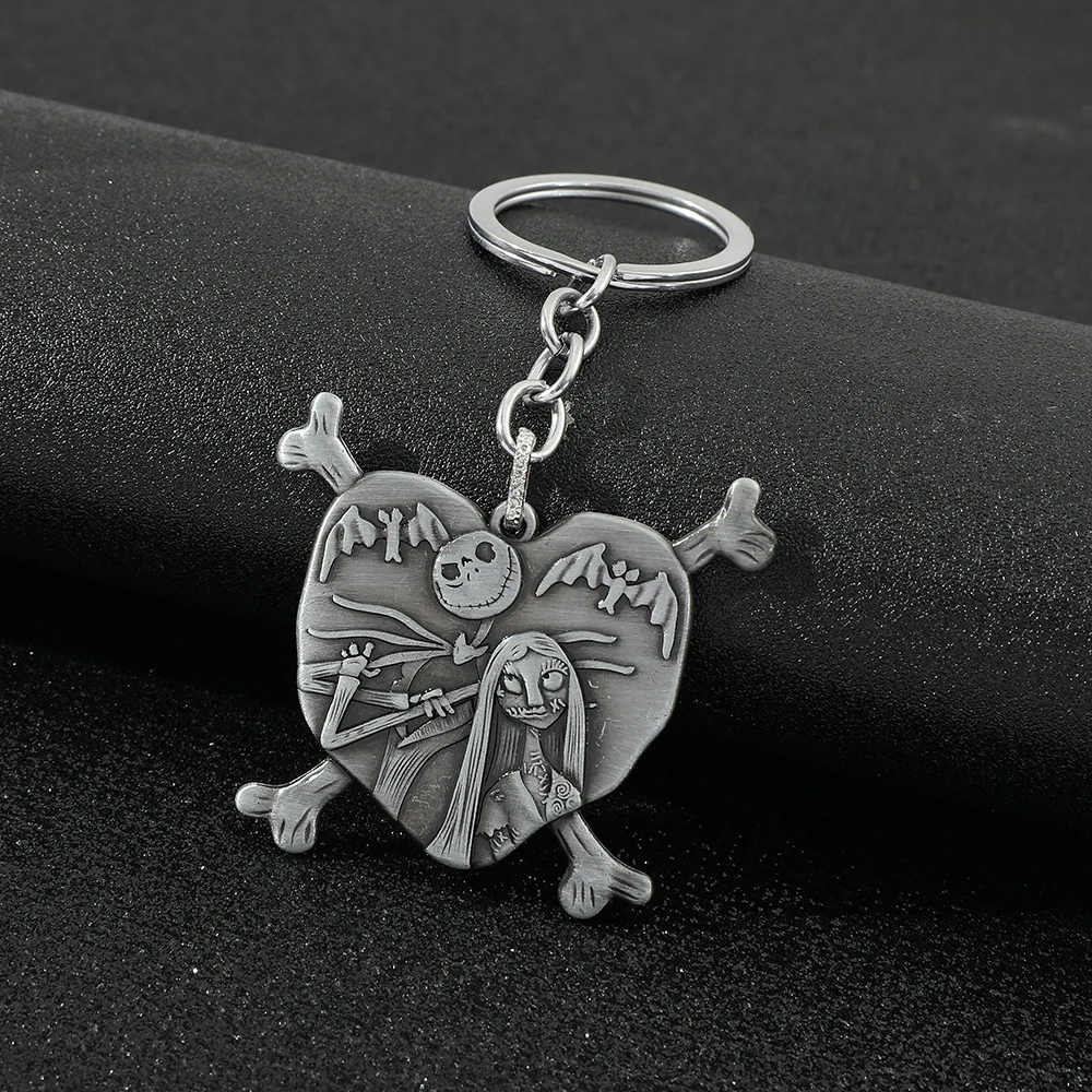 Disney Anime Movie The Nightmare Before Christmas Metal Nameplate Keychain Jack Skellington Keyrings for Backpack Accessories