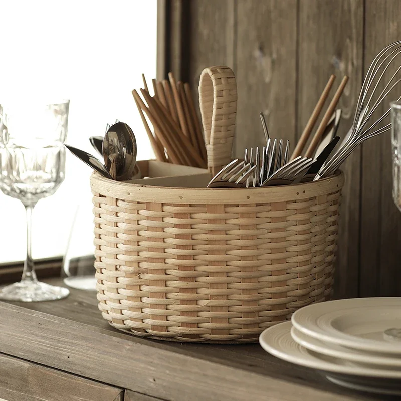 Rattan Dokuma Depolama Sepeti, Dört Bölmeli Organizatör, Masaüstü Uzaktan Kumandalı Saklama Kutuları, Zarif Pratik Saklama Kutuları