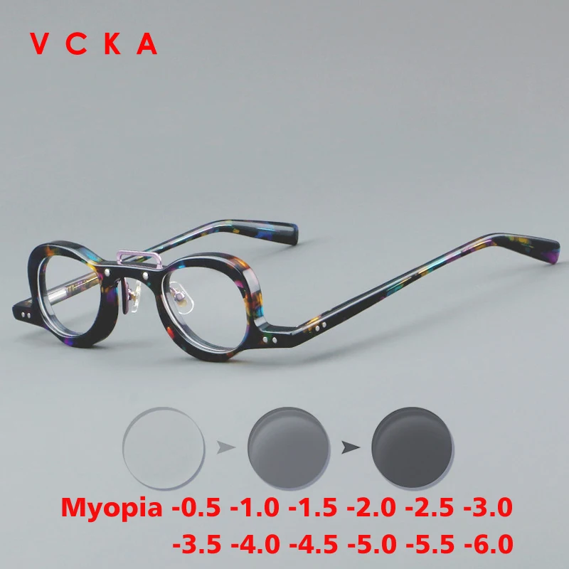 VCKA Anti-blue Photochromic Vintage Acetate Myopia Glasses Frame Women Men Custom Optical Prescription  Eyeglasses  -0.5 to -10