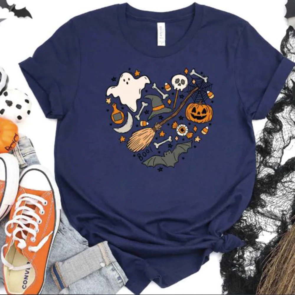 

Love Halloween T Shirt Cute Love Halloween Tshirt Vintage Halloween Doodles Tee Retro Ghost Top Unisex Short Sleeved Casual Tops