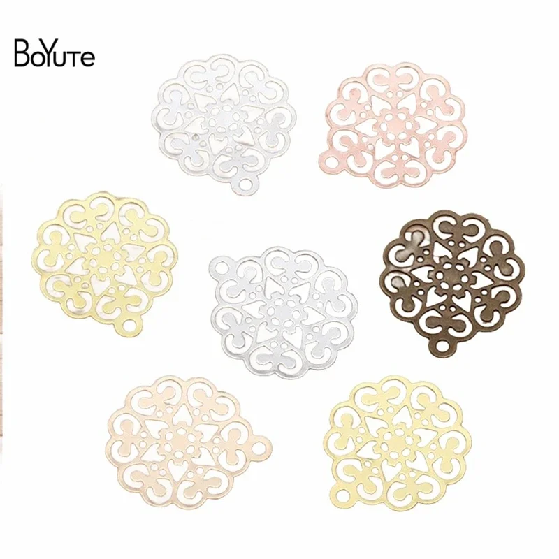 

BoYuTe (200 Pieces/Lot) 15*17MM Brass Material Filigree Flower Charms DIY Jewelry Making Accessories