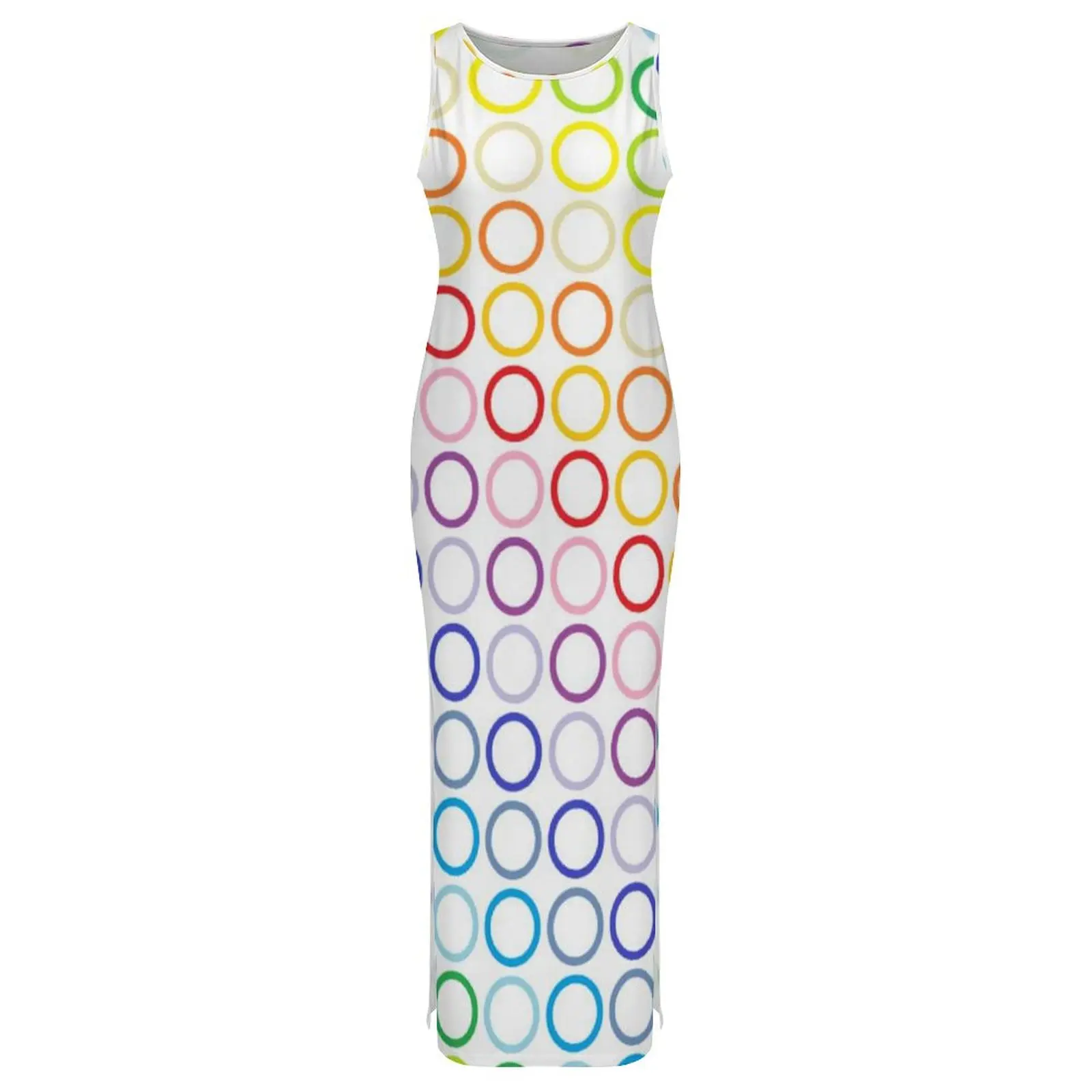 Robe moulante à cercles arc-en-ciel, imprimé cercle drôle, Slim, Sexy, Maxi, sans manches, esthétique, grande taille 3XL 4XL, été