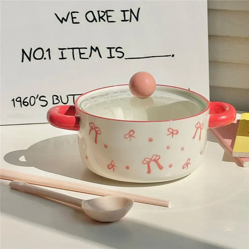 FYBL- Ciotola per tagliatelle istantanee di grande capacità con coperchio, design a doppia orecchio dall'aspetto elevato incluso