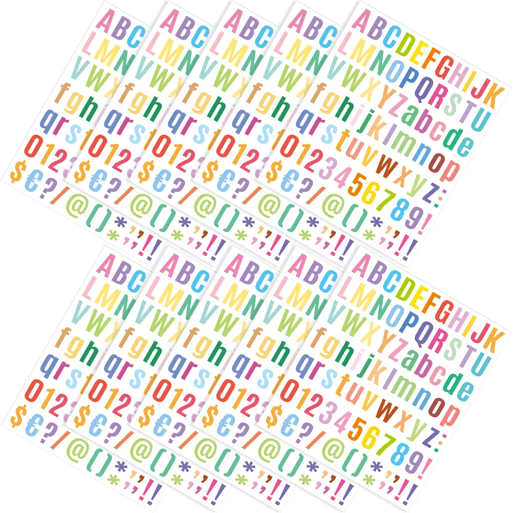 10 Sheets Letter Stickers Alphabet Colored Water Proof Labels Small Self Adhesive Letters Vinyl Child