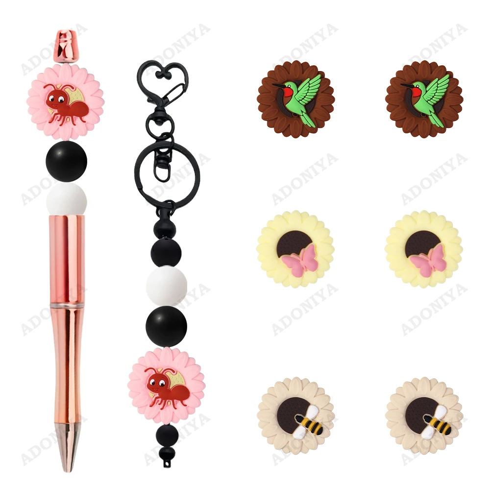 4Pcs Insect Daisy Silicone Beads Set, Assorted Shaped Beads with 15mm Printed Beads and Solid Color Beads, Adult DIY Accessories, Suitable for DIY Beaded Pens, Earrings, Holiday Decorations, and Other Handmade Crafts, Ideal as Holiday or Birthday Gifts. Beads & Bead Assortments