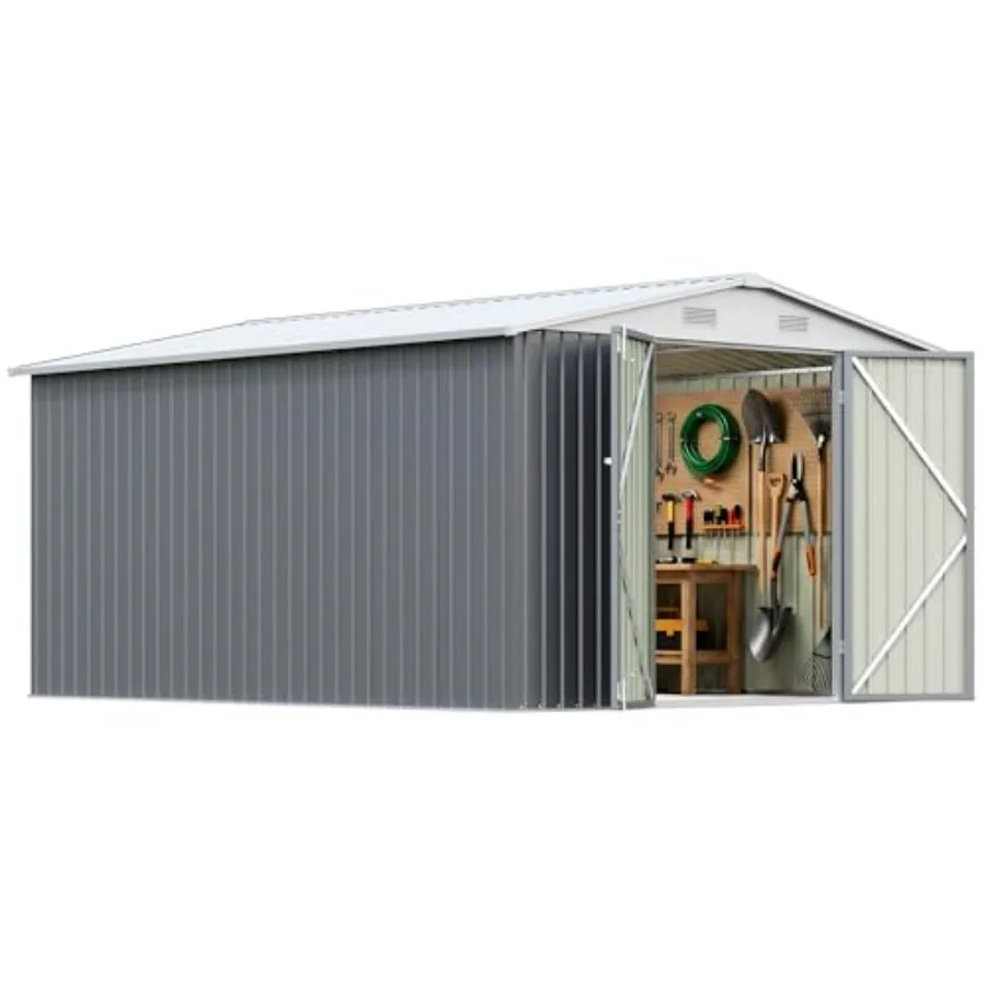 Outdoor storage shed for feet, galvanized steel, gray, weather-resistant and lockable