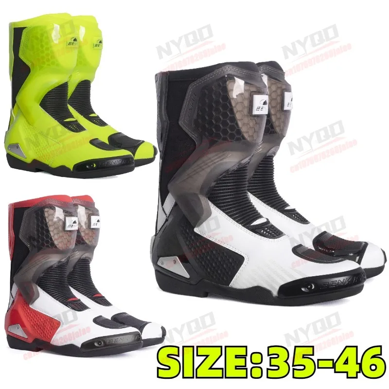 BENKIA New Motorcycle Riding Boots Men's and Women's Four Seasons CE Certified Racing Boots Anti Slip and Anti Fall Riding Shoes