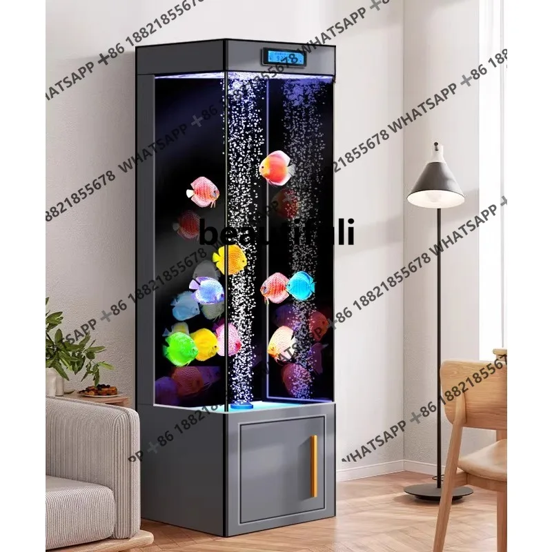 

New floor-to-ceiling goldfish tank living room household ecological water-free ultra-white glass back filter tubular aquarium