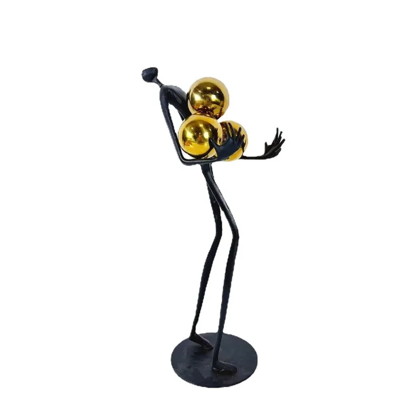 Minimalist Black Men Ornaments Golden Ball Decorative Character Statue Desk Decoration Abstract Figure Sculpture