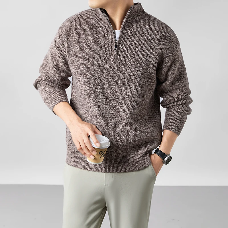 

Heavy Weight Sweater Men 2025 Winter Classic Stand Collar Warm Jumper Long Sleeve Thick Trendy Zipper Tops Pullover Knit Clothes