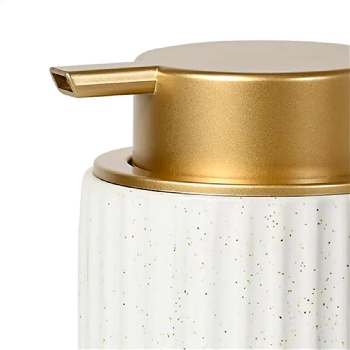 ABJS Speckled Matte White Ceramic Foam Soap Dispenser, 350ml Refillable Pump with Golden Top, Elegant Foaming Dispenser