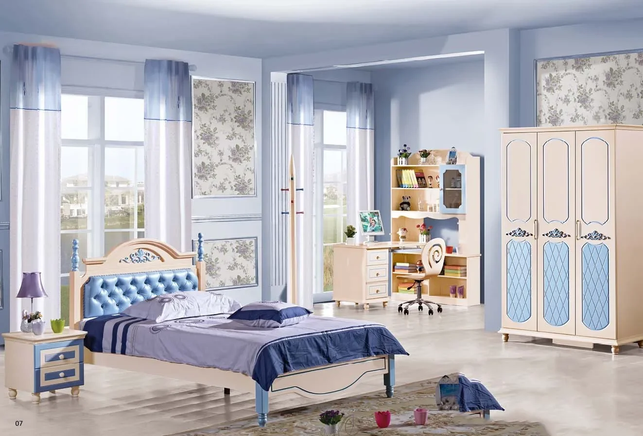 Single Kids Bed Bedroom Furniture Set Wooden Kids