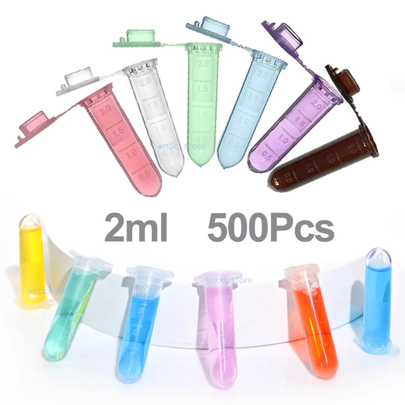 

2 мл микроцентрифужные пробирки градуированные 2 мл красочные микропробирки с защелкой, закругленный флакон для образцов микропробирки для лаборатории, 500 шт.