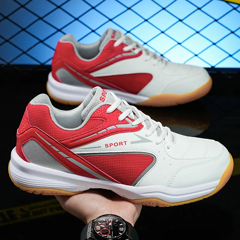 2024 White Red Badminton Shoes Power Cushion Wide Style Non Slip Comfort Lightweight Table Tennis Volleyball Sport Shoes