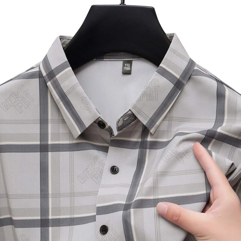 

Classic Mens Checkered Button Down Shirts Wrinkle Free 4-Way Stretch Short Sleeve Business Casual Shirt