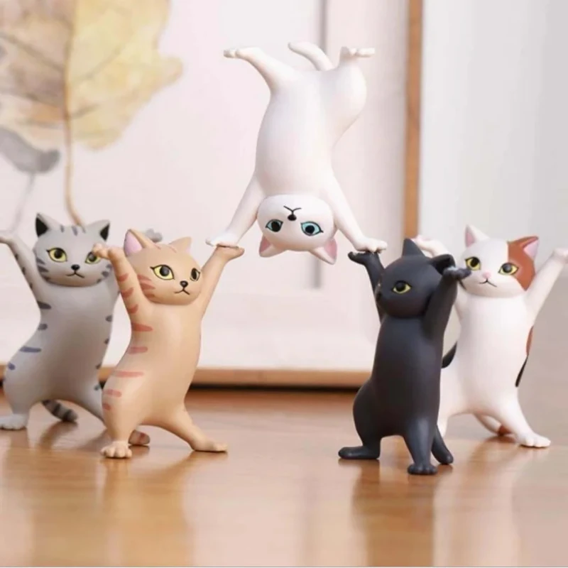 Dancing Cat Action Toy Figures para crianças, ornamentos engraçados, modelo dos desenhos animados, caneta fofa, suporte do fone de ouvido, casa, escritório, adulto, 5pcs