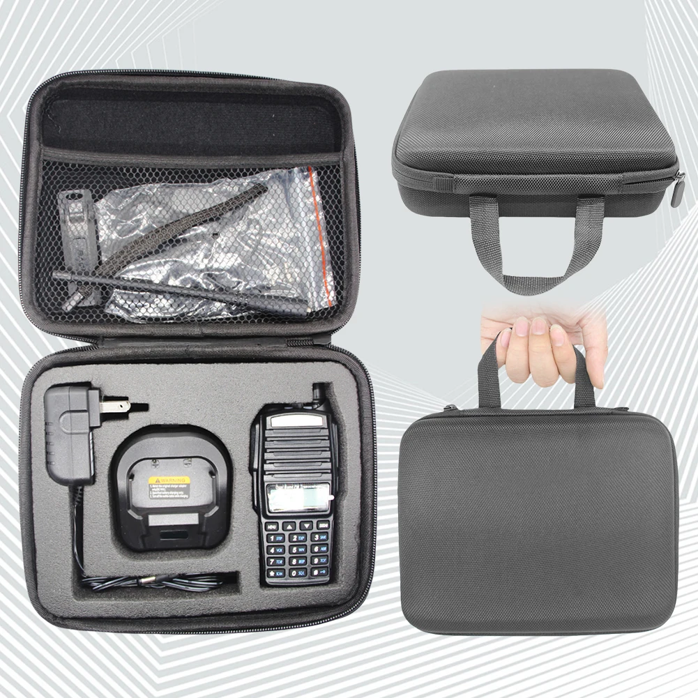EVA Carring Case Bag Dustproof Two Way Radio Travel Handbag Drop-proof Hard Shell Case with Mesh Pocket for Baofeng UV-82 UV-8D
