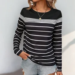 2024 new European and American autumn women's casual striped long sleeved t-shirt for women