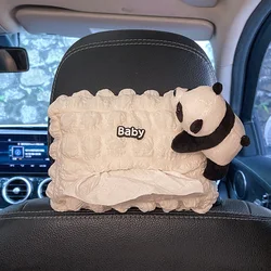 Cute Cartoon Panda Doll Car Tissue Box Hanging Napkin Holder for Car Back Seat Headrest Armrest Paper Organizer Storage Bag