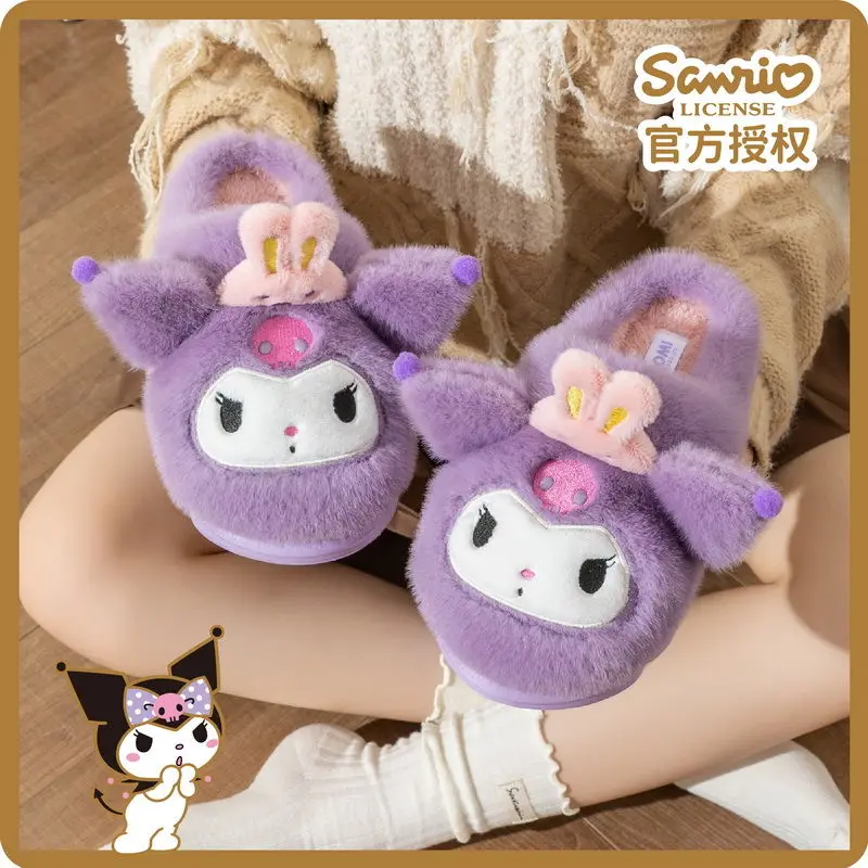 Sanrioed Cinnamoroll Plush Slippers Floor Slippers Warm Cartoon Melody Kuromi Winter Indoor Home Slipper Non Slip Girl Xmas Gift