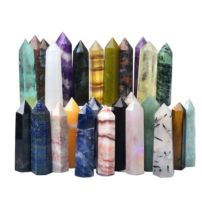 Natural Healing Crystal Blue Apatite Single Point Wand Reiki Polished Gemstone Hexagonal Obelisk Column Home Desk Decoration