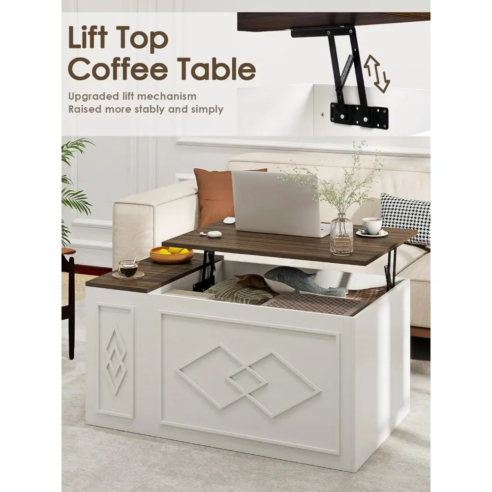 Lift Top Coffee Table, 39.4" Farmhouse Coffees Tables with 3 Large Hidden Storage, Rectangle Coffees Tables, Coffee Table