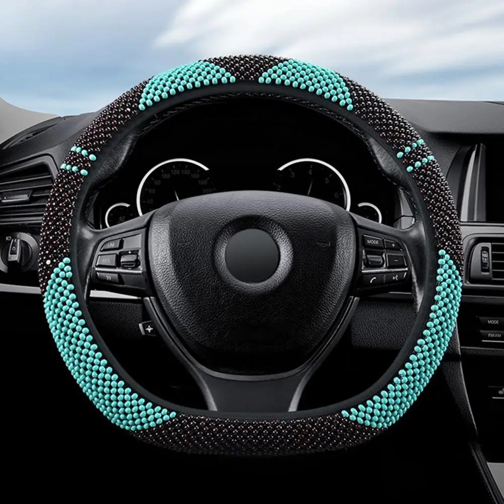 Steering Wheel Cover Beaded Anti-Skid Breathable Cooling Heat Resistant 38CM Anti Slip Car Steering Wheel Cover for Automobiles