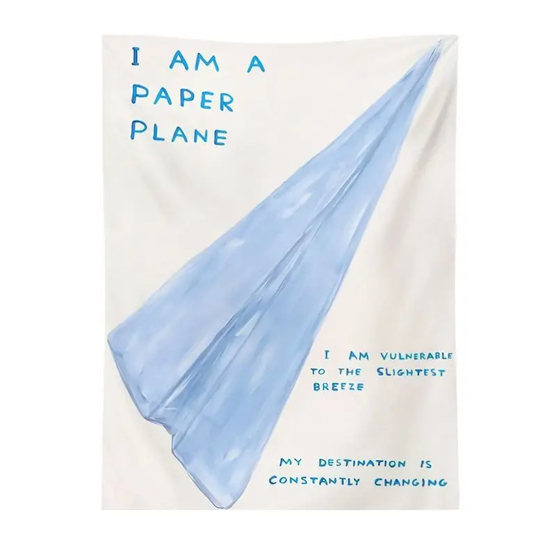 VIKAMA Light Blue Paper Airplane Hand Drawn Tapestry, Healing Headboard Wall Hanging for Bedroom Living Room Decor