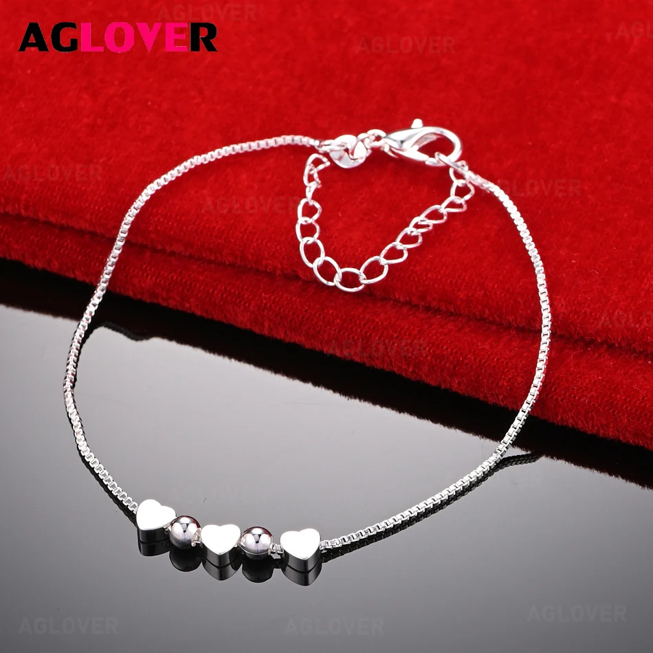 

AGLOVER 925 Sterling Silver Heart Clip Bead Bracelet Cute Women's All-match Party Jewelry
