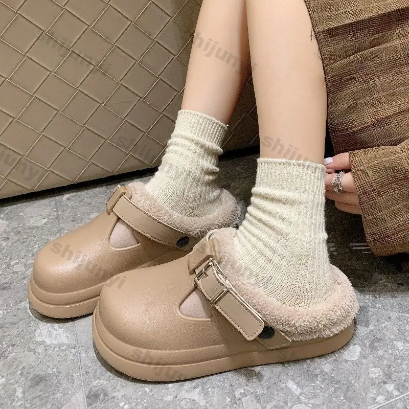 

Women's Thick Bottom Cotton Slippers Comfortable Platform Shoes Woman Winter Waterproof Plush Non Slip Indoor Warm Cotton Shoes
