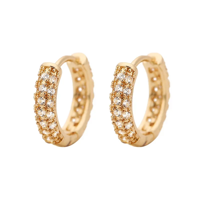 여성을위한 반짝 이는 후프 귀걸이 3 레이어 마이크로 지르콘 스톤 포장 된 작은 구리 Huggies 매력 피어싱 귀 고리 쥬얼리