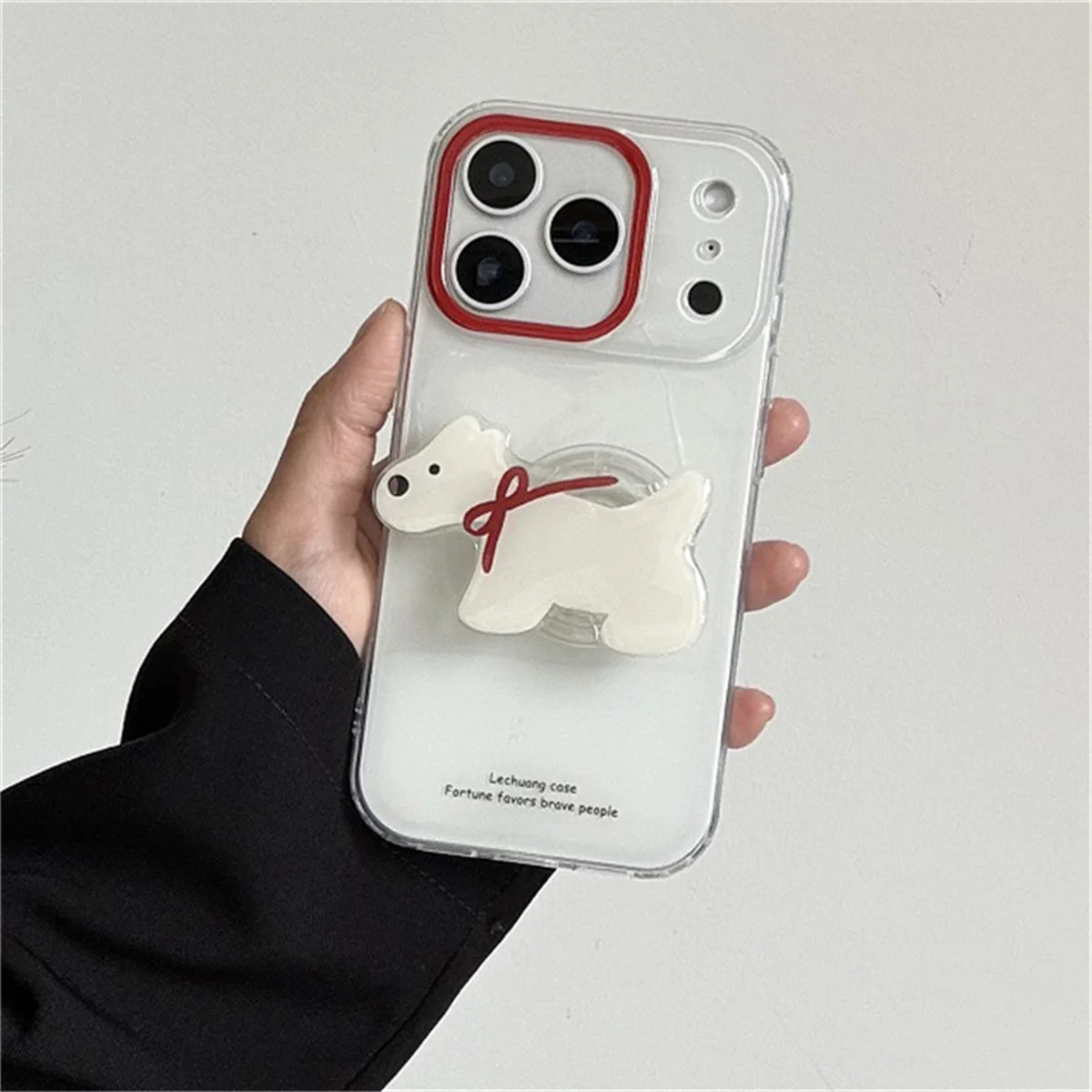 

Fashion Simple White Color Phone Case For iPhone 17 16 Pro 15 14 Pro Max Cover with Dog Stand Cartoon Protective Cases