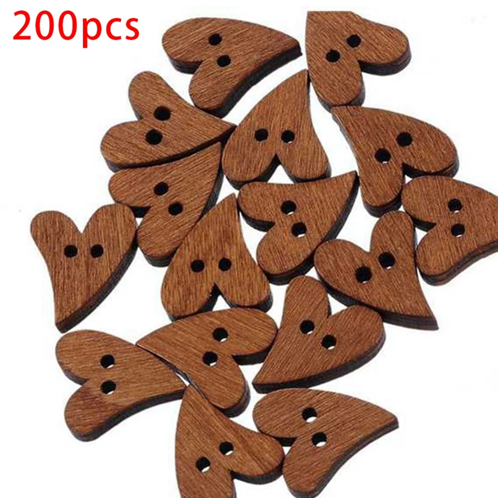 Botones de madera con forma de corazón para manualidades, 200 piezas, 2 agujeros, para costura y álbum de recortes