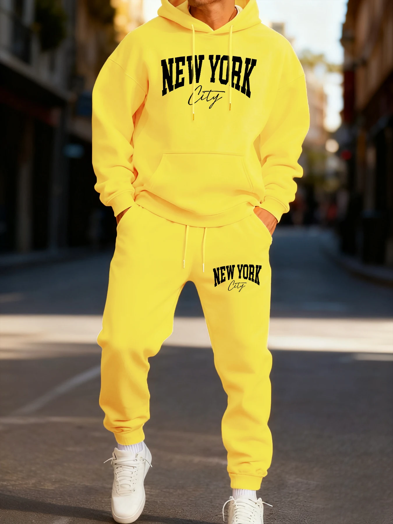 

New York City Letter Eye-Catching Printing Man'S Hoodie Set Winter Sporty Two Pices Sets Casual Street Pants Couple'S Clothes