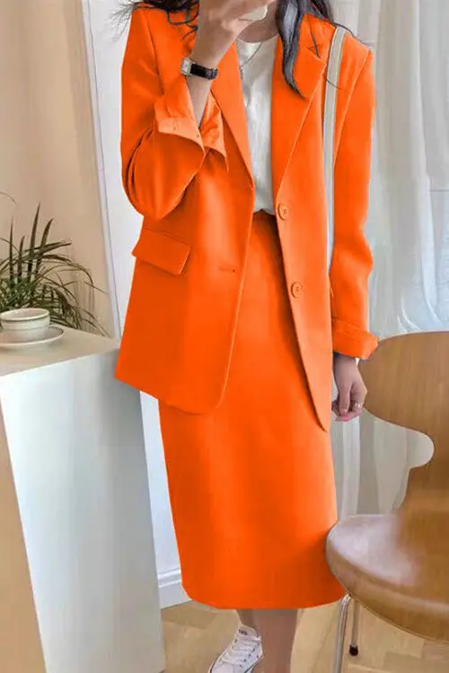 

Insozkdg Women Clothing Spring/Autumn New Fashion Suit Loose Blazers Top Midi Skirt Set Commuting Two Piece Set Women Outfits