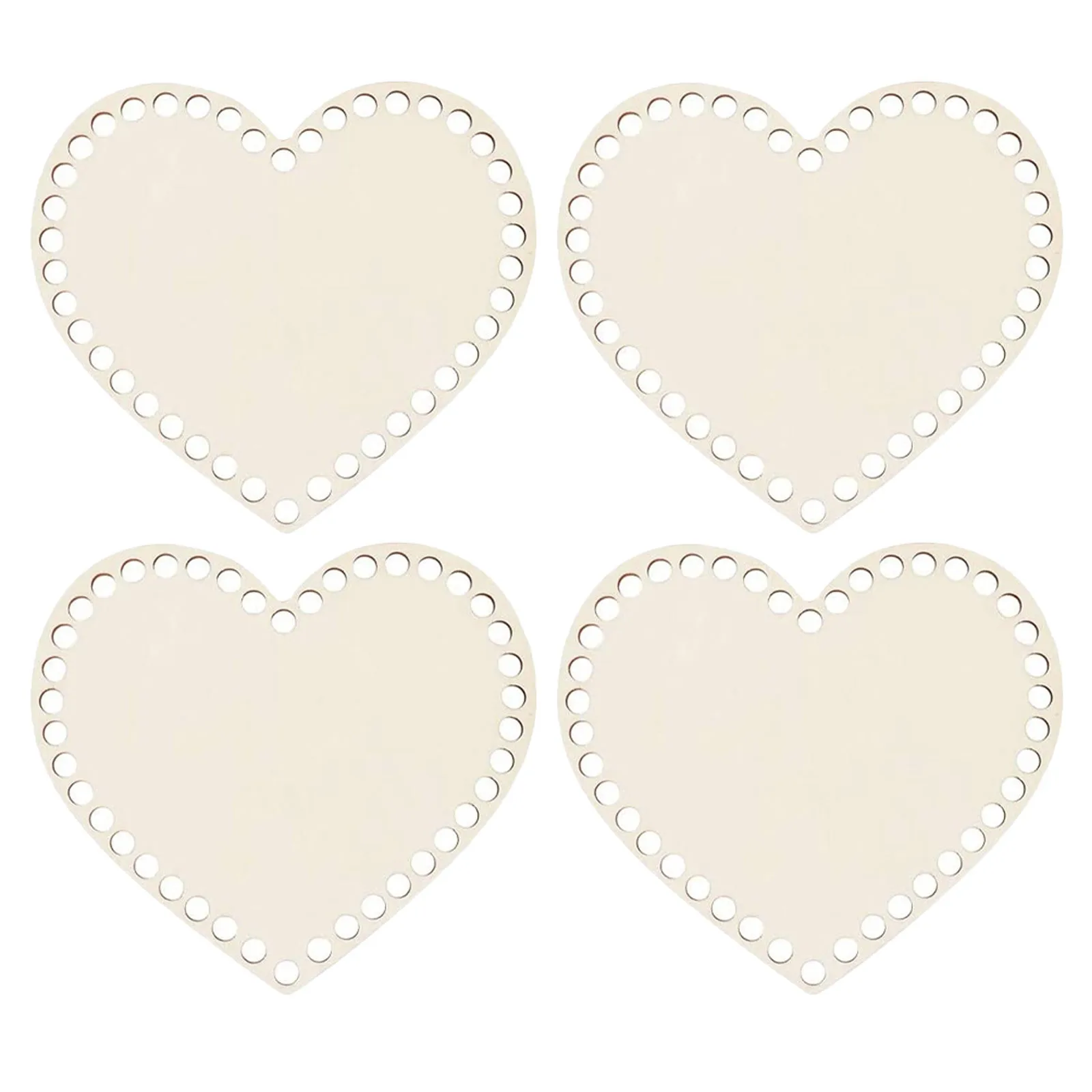 

4PCS Heart Shaped Wooden Basket Set 10cm Diameter Bag Bottom Base Crochet DIY Material Sturdy Fashion Gift Idea Box Accessories