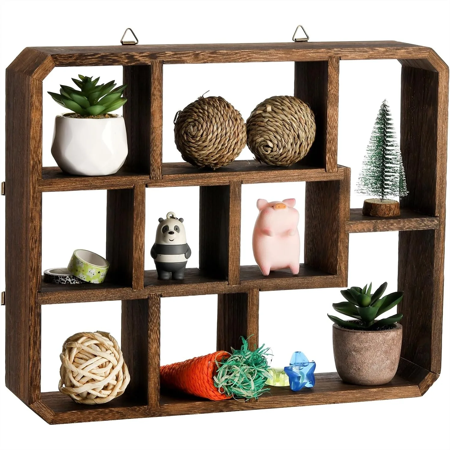 

Rustic Shadow Box Display Shelf 9 Compartments Wood Hanging Floating Shelves Wall Mounted Or Freestanding Farmhouse Decor Display Case For Living Room