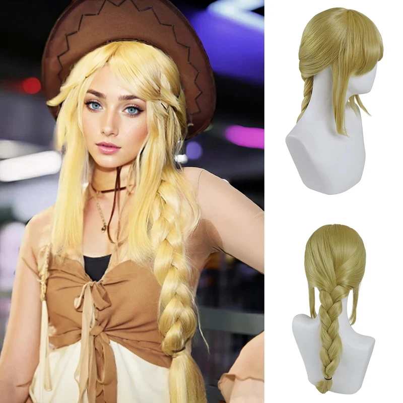 

Euro 7 CosApplejack Wigs Synthetic Hair Long Gold Blonde Braid Wig with Bangs for Women Halloween Cowgirl Costume Party A 45j[[[