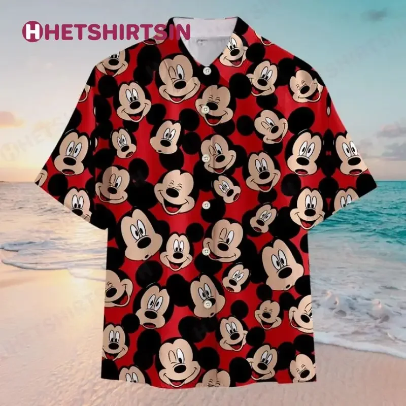 Disney Mickey Mouse Hawaiian Shirts Mens Fashion Shirts Casual Beach Hawaiian Shirts Vintage Button Down Short Sleeve Shirts