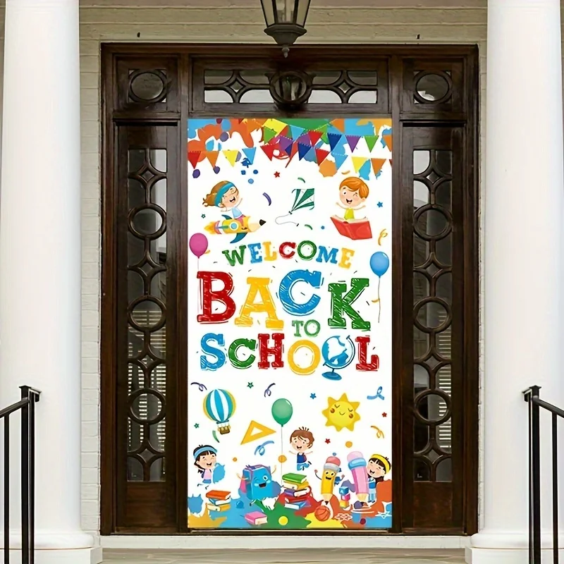 Welcome Back To School Door Banner,White First Day Of School Decoration, Classroom & Party Supplies, Indoor/Outdoor Wall Hanging