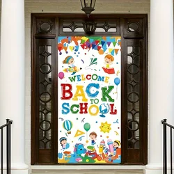 Welcome Back To School Door Banner,White First Day Of School Decoration, Classroom & Party Supplies, Indoor/Outdoor Wall Hanging