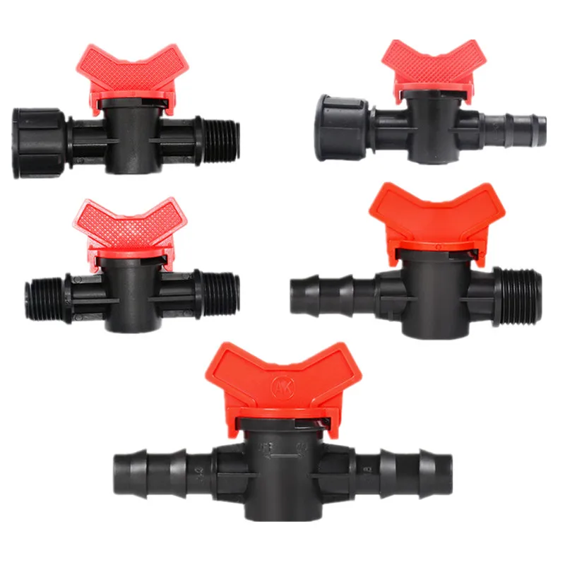 10pcs 16/20mm Hose Barbed Mini Valve Garden Tap Barb Connectors With 1/2 3/4 Inch Thread Drip Irrigation System Fitting