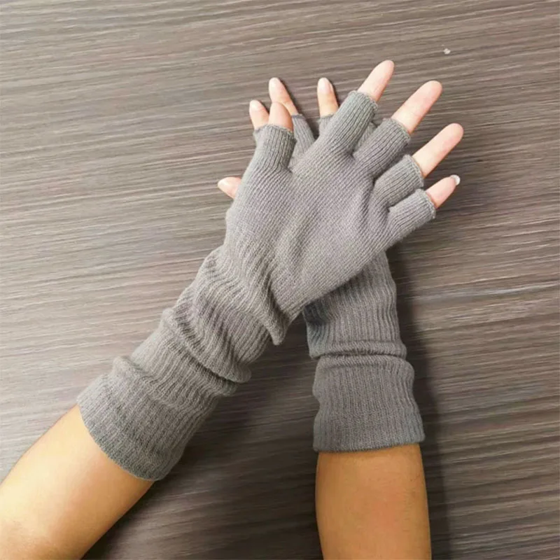 Women Knitted Long Half Finger Gloves Fingerless Gloves for Men Autumn Winter Elastic Warm Workout Cycling Accessories