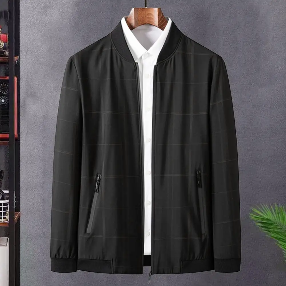 Men Coat Stylish Men's Mid Length Cardigan Smooth Zip Up Closure Stand Collar Loose Fit Fall/winter Coat Men Daily Coat