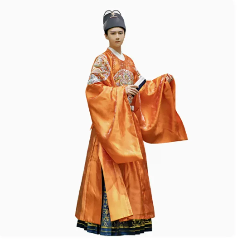Hanfu Plus Size Chinese Hanfu Robe Men&Women Ancient Traditional Embroidered Round Neck Robe Chinese Queen&King Cosplay Costume