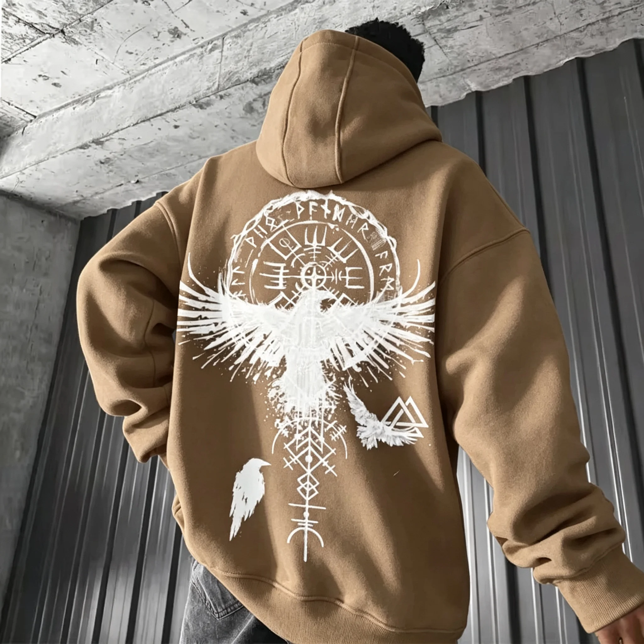 2026 Herren Y2K Viking-Totem-Adler-Print Hoodie Herbst Winter Lässiger Pullover Sweatshirt Lockerer Streetwear Alltags-Outdoor-Sport-Oberteil – Detail 14