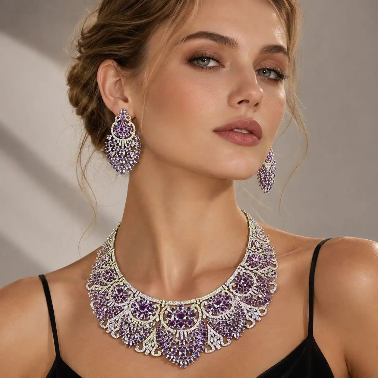 Summer 2026 High-End Women's Zircon Pendant Jewelry Set Light Luxury Evening Earrings And Necklace Wedding Accessory