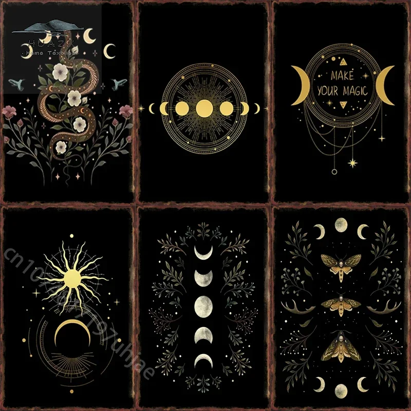 Schwarz Sonne Mond Metall Zeichen hängen Bilder Aesthetik Eisen Plaketten for Living Room Home Wand kunst decorative Plaketten