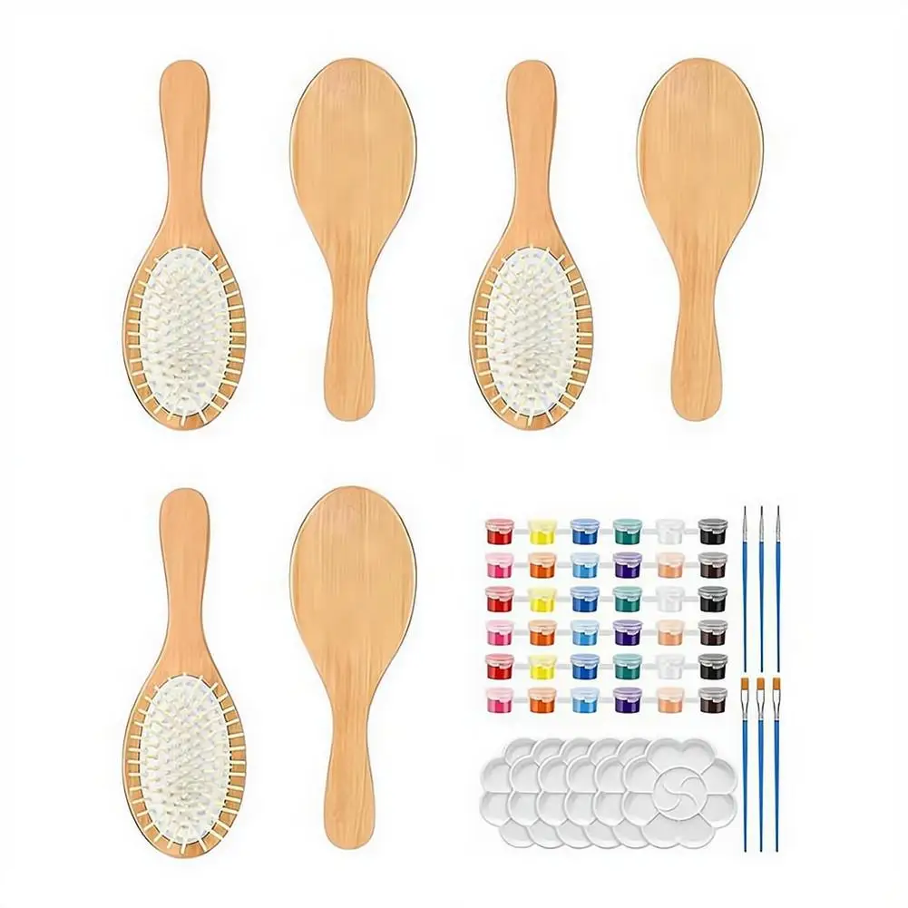 6PCS DIY Wooden Hairbrush Painting Kit with Multicolor Pens Make Your Own Travel Hair Brush Creative Personalized Gift Set