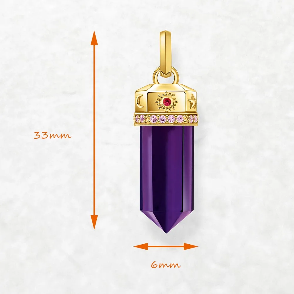 Yellow-Gold Plated Pendant with Imitation Amethyst Brand New Fine Jewelry Europe 925 Sterling Silver Vintage Gift For Women